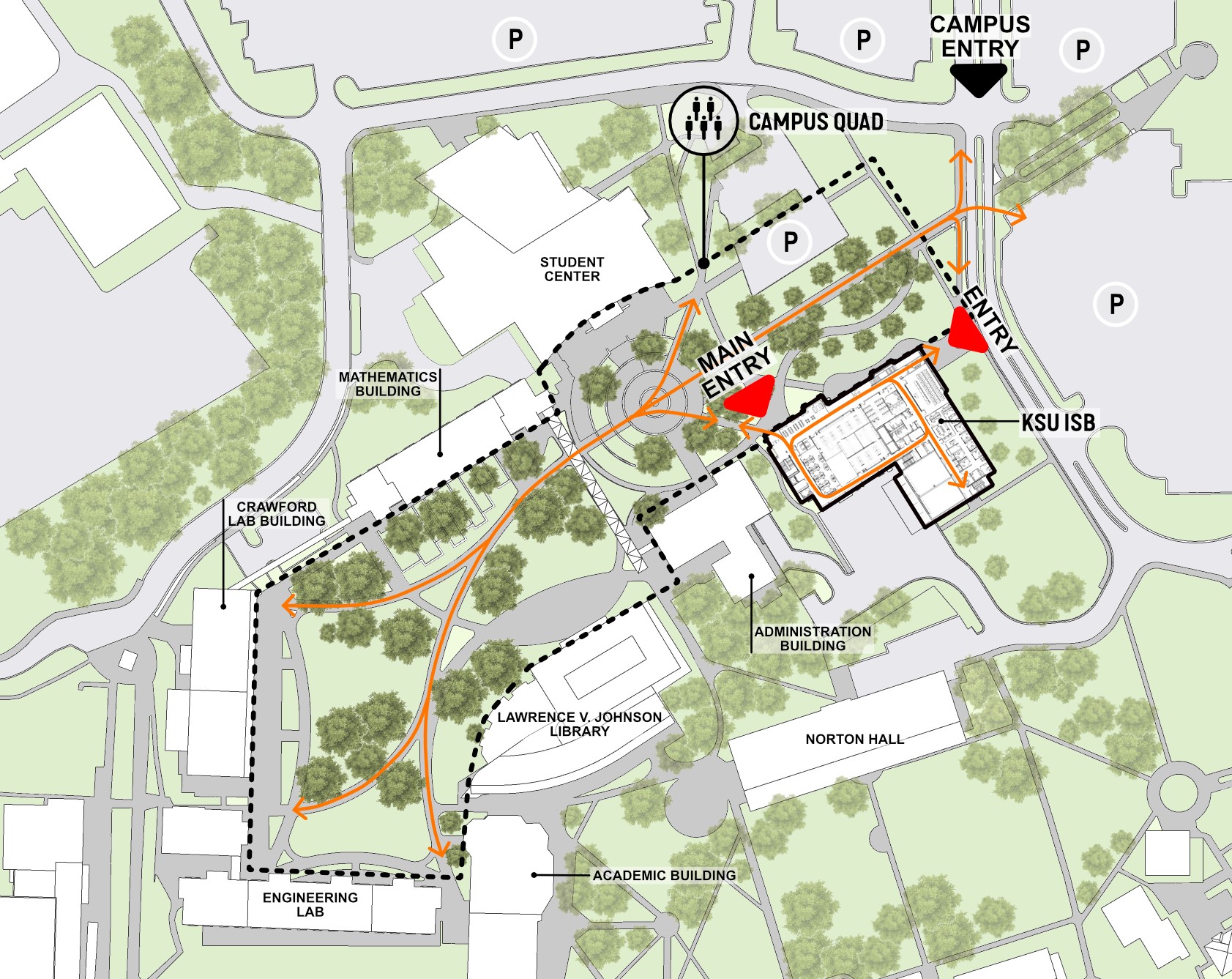 Site plan showing pedestrian movement on the KSU marietta campus